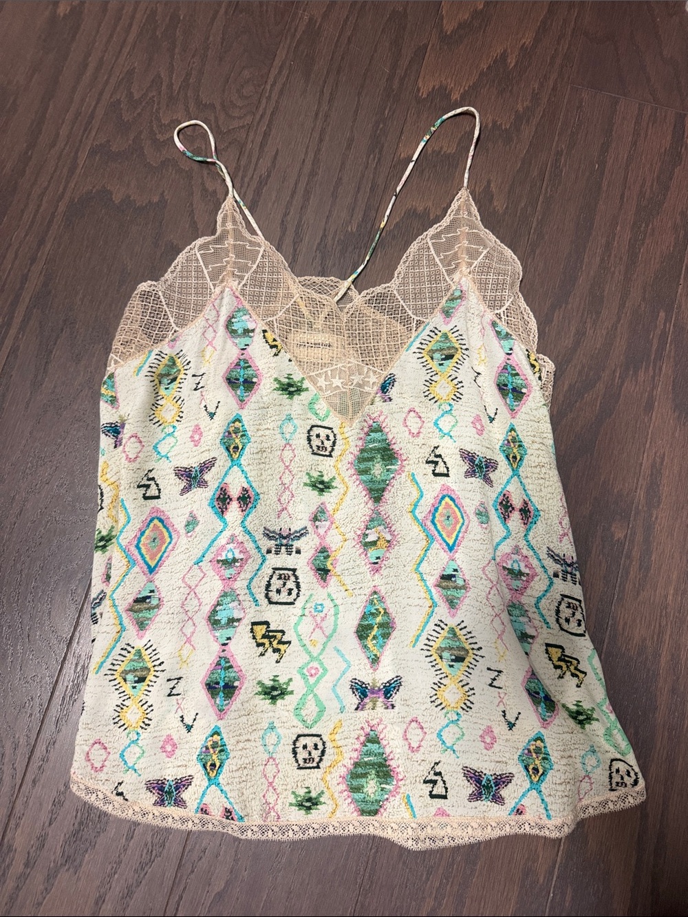 Zadig & Voltaire Cream Cami with Multicolor Embroidery